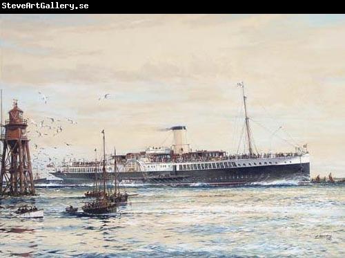 Jack Spurling The paddle steamer Crested Eagle running down the Thames Estuary, her deck crowded with passengers